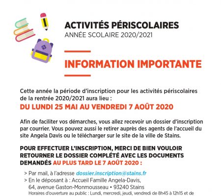 informations importantes - activités périscolaires - ville de Stains