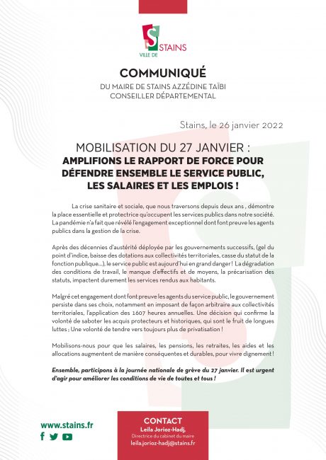 Communiqué Mobilisation du 27 janvier 2022