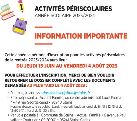 dossier de pré-inscription aux activités périscolaires 2023/2024