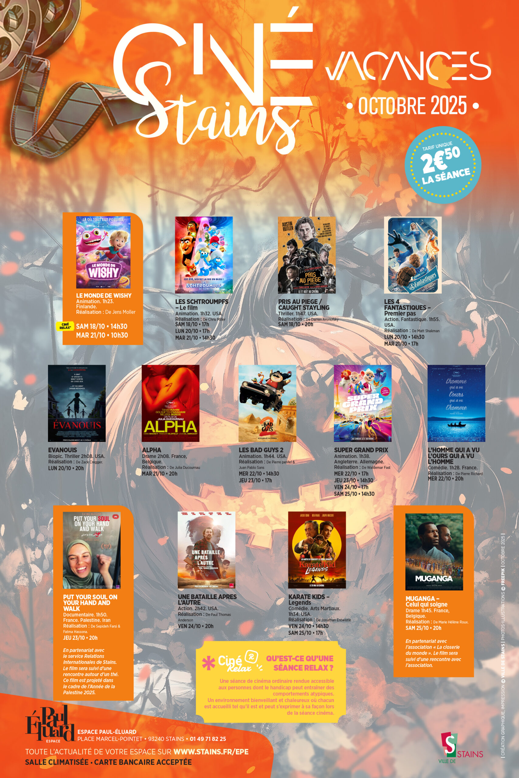 Pendant les vacances de la Toussaint, le grand écran s’invite dans le quotidien des Stanois. Du 18 au 25 octobre, l’Espace Paul-Éluard accueille une nouvelle édition de Ciné Vacances.